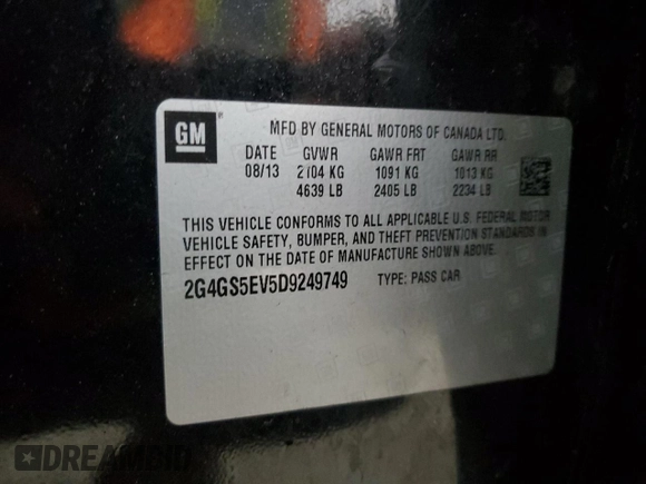 2013 Buick Regal Turbo Premium 1 с VIN 2G4GS5EV5D9249749, выставлен на аукционе Copart как лот 44240005 с пробегом 23 240 миль миль и На запчасти • Non repairable. История ставок и продаж доступна на DreamBid. Изображение 12.