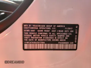 2018 Volkswagen Passat SEL Premium z VIN 1VWCA7A33JC017304, wystawiony jako Copart lot #86557824 z przebiegiem 74 001 mil mil oraz Szkoda całkowita • Salvage title. Historia ofert i sprzedaży dostępna na DreamBid. Obrazek 12.