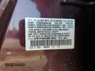 2009 Honda Pilot EX with VIN 5FNYF48439B019642, listed as a Copart auction lot 55782865 with 212,590 mi miles and Salvage Title. Bid and sale history available at DreamBid. Image 13.
