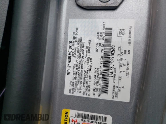 2023 Ford Mustang EcoBoost с VIN 1FATP8UH3P5102693, выставлен на аукционе Copart как лот 62916415 с пробегом 42 854 миль миль и Чистый • Clean title. История ставок и продаж доступна на DreamBid. Изображение 12.