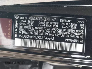 1995 Mercedes-Benz S with VIN WDBGA51E9SA246673, listed as a IAAI auction lot 41319603 with Not Provided miles and . Bid and sale history available at DreamBid. Image 9.