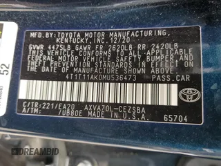 2021 Toyota Camry SE Nightshade with VIN 4T1T11AK0MU536473, listed as a Copart auction lot 52007935 with 53,549 mi miles and Salvage Title. Bid and sale history available at carsss.com. Image 14.