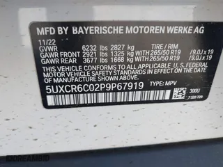 2023 BMW X5 xDrive40i with VIN 5UXCR6C02P9P67919, listed as a IAAI auction lot 41656502 with 18,787 mi miles. Bid and sale history available at carsss.com. Image 9.