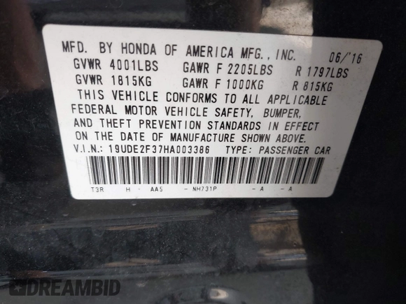 2017 Acura ILX with VIN 19UDE2F37HA003386, listed as a IAAI auction lot 42520744 with 154,536 mi miles and . Bid and sale history available at DreamBid. Image 9.