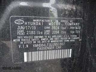 2020 Hyundai Elantra Value Edition with VIN KMHD84LF3LU951867, listed as a IAAI auction lot 41735317 with 999,999 mi miles. Bid and sale history available at carsss.com. Image 9.