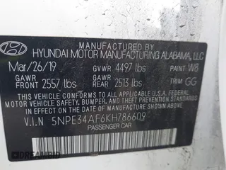 2019 Hyundai Sonata SEL with VIN 5NPE34AF6KH786609, listed as a IAAI auction lot 41561229 with 90,724 mi miles and . Bid and sale history available at DreamBid. Image 9.