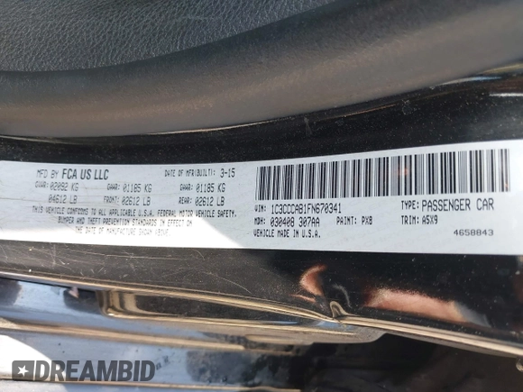 2015 Chrysler 200 Limited with VIN 1C3CCCAB1FN670341, listed as a IAAI auction lot 42217527 with 214,100 mi miles and . Bid and sale history available at DreamBid. Image 9.