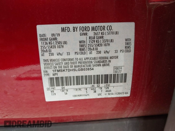2020 Ford Explorer XLT z VIN 1FMSK7DH5LGB03854, wystawiony jako IAAI lot #41894379 z przebiegiem 53 657 mil mil oraz . Historia ofert i sprzedaży dostępna na DreamBid. Obrazek 9.