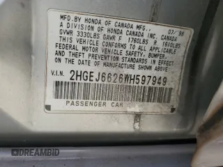 1998 Honda Civic DX with VIN 2HGEJ6626WH597949, listed as a Copart auction lot 71172154 with 158,081 mi miles and Salvage Title. Bid and sale history available at carsss.com. Image 14.