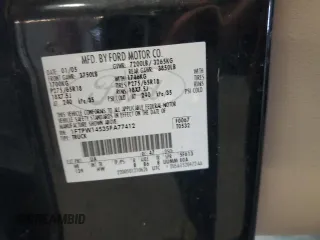 2005 Ford F-150 XLT с VIN 1FTPW14535FA77412, выставлен на аукционе Copart как лот 54566805 с пробегом 250 586 миль миль и Чистый • Clean title. История ставок и продаж доступна на DreamBid. Изображение 12.