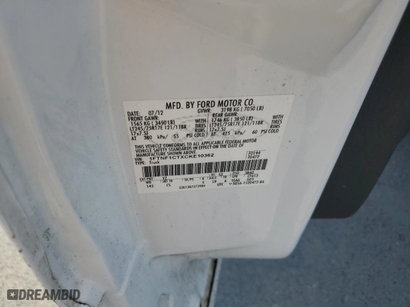 2012 Ford F-150 XL with VIN 1FTNF1CTXCKE10362, listed as a Copart auction lot 68210924 with 193,006 mi miles and Salvage Title. Bid and sale history available at carsss.com. Image 12.