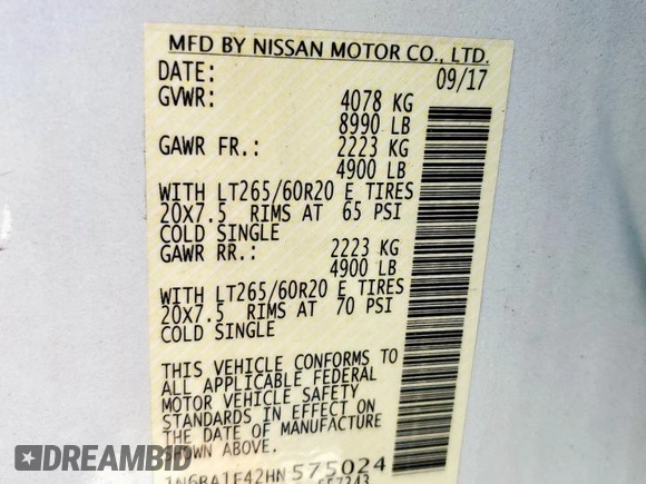 2017 Nissan Titan Pro-4X z VIN 1N6BA1F42HN575024, wystawiony jako Copart lot #52025835 z przebiegiem 23 422 mil mil oraz Czysty tytuł • Clean title. Historia ofert i sprzedaży dostępna na DreamBid. Obrazek 12.