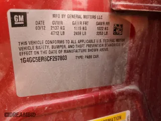 2012 Buick LaCrosse Leather with VIN 1G4GC5ER8CF297803, listed as a Copart auction lot 51279375 with 150,688 mi miles and Salvage Title. Bid and sale history available at carsss.com. Image 12.