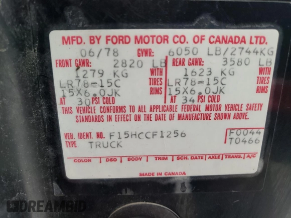 1978 Ford F-150 with VIN F15HCCF1256, listed as a Copart auction lot 45243915 with 90,974 mi miles and Clean title. Bid and sale history available at DreamBid. Image 12.