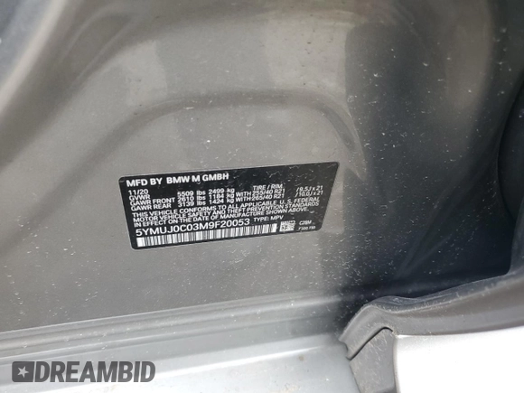 2021 BMW X4 M z VIN 5YMUJ0C03M9F20053, wystawiony jako Copart lot #87595845 z przebiegiem Nie podano mil oraz Szkody całkowita. Historia ofert i sprzedaży dostępna na DreamBid. Obrazek 13.