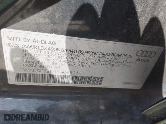 2009 Audi A4 Premium Plus с VIN WAUSF78K49A095012, выставлен на аукционе IAAI как лот 42444022 с пробегом 129 403 миль миль и . История ставок и продаж доступна на DreamBid. Изображение 9.