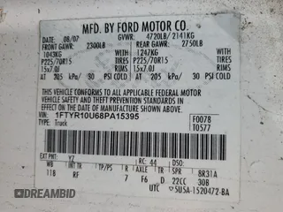 2008 Ford Ranger XL with VIN 1FTYR10U68PA15395, listed as a Copart auction lot 72351574 with Not provided miles and Non repairable. Bid and sale history available at DreamBid. Image 12.