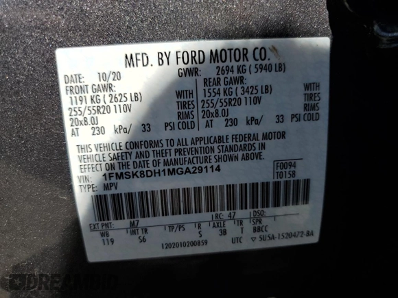 2021 Ford Explorer XLT z VIN 1FMSK8DH1MGA29114, wystawiony jako Copart lot #55319215 z przebiegiem 51 371 mil mil oraz Szkoda całkowita • Salvage title. Historia ofert i sprzedaży dostępna na DreamBid. Obrazek 13.