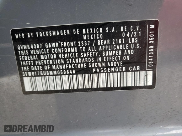 2021 Volkswagen Jetta GLI S z VIN 3VW6T7BU8MM059646, wystawiony jako Copart lot #50851335 z przebiegiem 29 736 mil mil oraz Szkody całkowita. Historia ofert i sprzedaży dostępna na DreamBid. Obrazek 12.