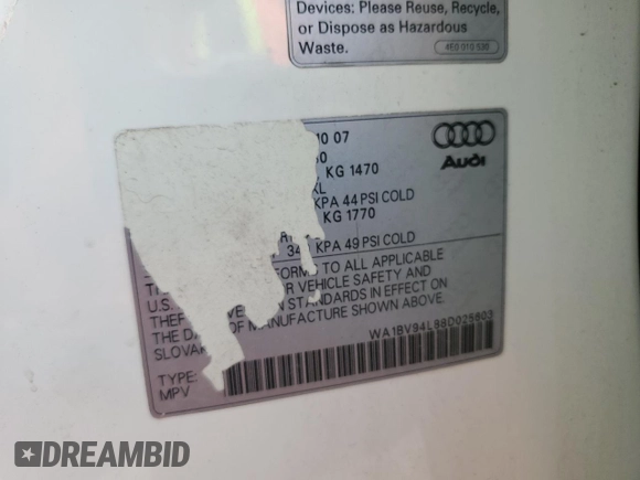 2008 Audi Q7 Premium with VIN WA1BV94L88D025603, listed as a Copart auction lot 61346135 with 74,227 mi miles and Clean title. Bid and sale history available at DreamBid. Image 13.
