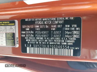2016 Hyundai Santa Fe z VIN 5XYZTDLB7GG346554, wystawiony jako Copart lot #56898045 z przebiegiem 84 915 mil mil oraz Szkoda całkowita • Salvage title. Historia ofert i sprzedaży dostępna na DreamBid. Obrazek 13.