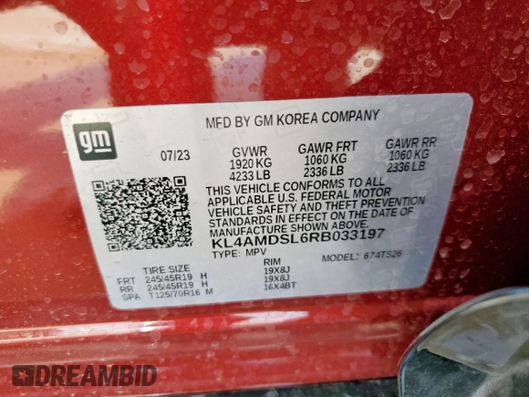 2024 Buick Encore GX Sport Touring with VIN KL4AMDSL6RB033197, listed as a Copart auction lot 60788095 with Not provided miles and Salvage title. Bid and sale history available at DreamBid. Image 14.