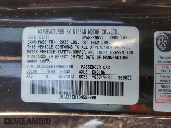 2011 Nissan 370Z Touring with VIN JN1AZ4EH1BM553996, listed as a Copart auction lot 81940364 with 144,412 mi miles and Salvage Title. Bid and sale history available at carsss.com. Image 12.