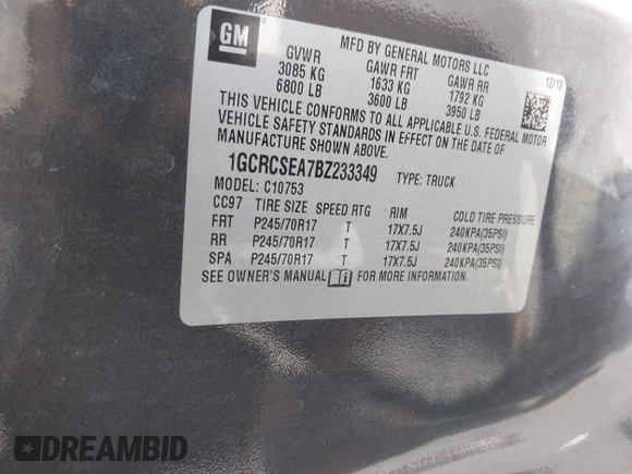 2011 Chevrolet Silverado 1500 LT with VIN 1GCRCSEA7BZ233349, listed as a IAAI auction lot 42015179 with 324,992 mi miles and . Bid and sale history available at DreamBid. Image 9.