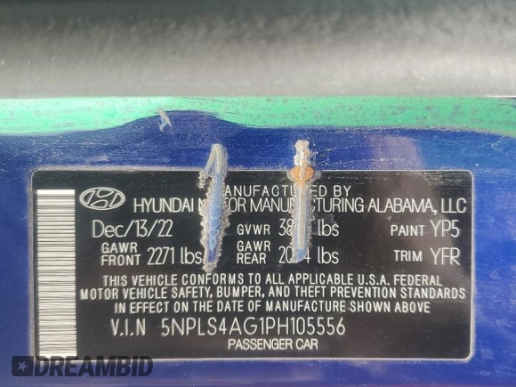 2023 Hyundai Elantra SEL with VIN 5NPLS4AG1PH105556, listed as a Copart auction lot 55594865 with 71,779 mi miles and Salvage Title. Bid and sale history available at DreamBid. Image 12.