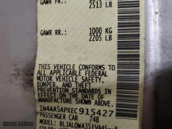 2014 Nissan Maxima 3.5 S with VIN 1N4AA5APXEC915427, listed as a Copart auction lot 52361575 with 205,267 mi miles and Clean Title. Bid and sale history available at carsss.com. Image 12.
