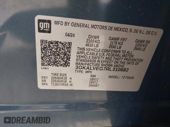 2024 GMC Terrain SLT z VIN 3GKALVEG7RL310682, wystawiony jako IAAI lot #42388049 z przebiegiem 9 792 mil mil oraz . Historia ofert i sprzedaży dostępna na DreamBid. Obrazek 9.
