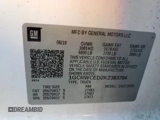 2019 Chevrolet Silverado 1500 LT with VIN 1GCRWCED2KZ383764, listed as a Copart auction lot 46062715 with 116,637 mi miles and Salvage Title. Bid and sale history available at DreamBid. Image 12.