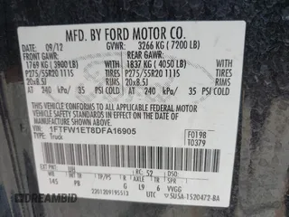 2013 Ford F-150 XL with VIN 1FTFW1ET8DFA16905, listed as a IAAI auction lot 41970489 with 253,252 mi miles. Bid and sale history available at carsss.com. Image 9.