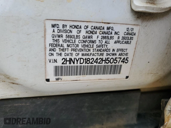 2002 Acura MDX with VIN 2HNYD18242H505745, listed as a Copart auction lot 67412234 with 264,596 mi miles and Salvage Title. Bid and sale history available at carsss.com. Image 13.
