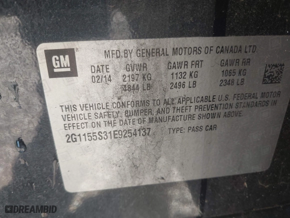 2014 Chevrolet Impala LTZ with VIN 2G1155S31E9254137, listed as a IAAI auction lot 41986102 with 184,296 mi miles. Bid and sale history available at carsss.com. Image 9.