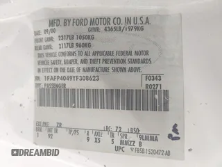 2000 Ford Mustang with VIN 1FAFP4049YF308623, listed as a IAAI auction lot 42708683 with 135,121 mi miles and . Bid and sale history available at DreamBid. Image 9.