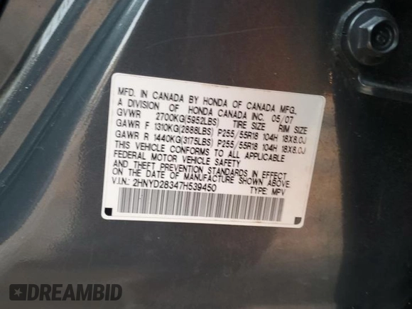 2007 Acura MDX Tech Pkg with VIN 2HNYD28347H539450, listed as a Copart auction lot 46214605 with 171,324 mi miles and Salvage Title. Bid and sale history available at carsss.com. Image 13.