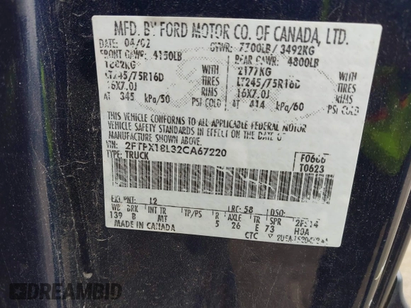 2002 Ford F-150 XL with VIN 2FTPX18L32CA67220, listed as a IAAI auction lot 42077154 with 233,409 mi miles. Bid and sale history available at carsss.com. Image 9.