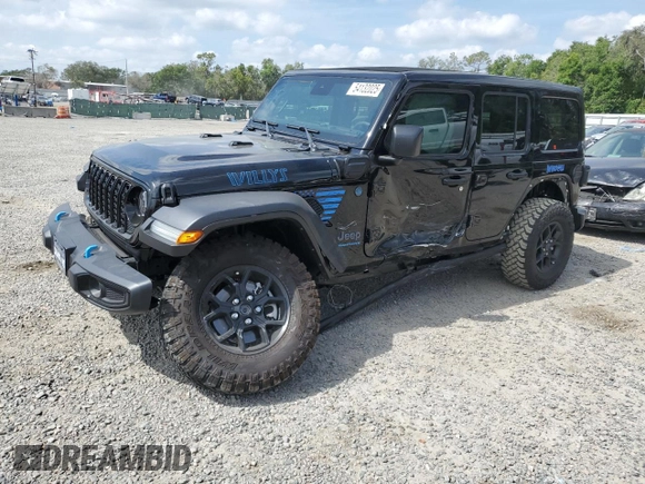 2024 Jeep Wrangler Willys z VIN 1C4RJXN62RW204366, wystawiony jako Copart lot #54132025 z przebiegiem 2 701 mil mil oraz Szkoda całkowita • Salvage title. Historia ofert i sprzedaży dostępna na DreamBid. Obrazek 1.