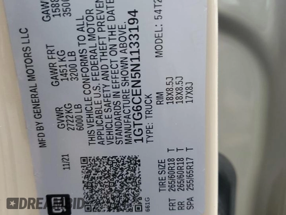 2022 GMC Canyon 4WD Elevation z VIN 1GTG6CEN5N1133194, wystawiony jako Copart lot #44592825 z przebiegiem 33 617 mil mil oraz Szkoda całkowita • Salvage title. Historia ofert i sprzedaży dostępna na DreamBid. Obrazek 12.