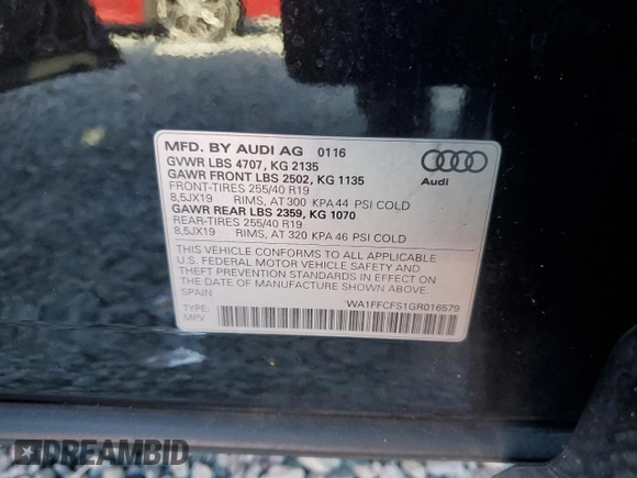 2016 Audi Q3 Prestige with VIN WA1FFCFS1GR016579, listed as a Copart auction lot 51763725 with 109,746 mi miles and Clean title. Bid and sale history available at DreamBid. Image 13.