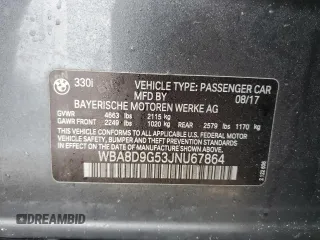 2018 BMW 3 Series 330i xDrive with VIN WBA8D9G53JNU67864, listed as a Copart auction lot 50385345 with 68,048 mi miles and Salvage title. Bid and sale history available at DreamBid. Image 12.