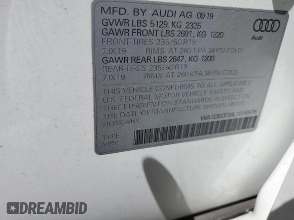 2020 Audi Q3 S line Premium with VIN WA1DECF36L1016976, listed as a Copart auction lot 49658255 with 15,404 mi miles and Salvage Title. Bid and sale history available at carsss.com. Image 14.