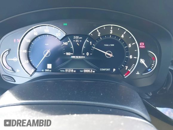 2018 BMW 5 Series M550i xDrive with VIN WBAJB9C51JB049513, listed as a IAAI auction lot 41146990 with 51,218 mi miles. Bid and sale history available at carsss.com. Image 7.