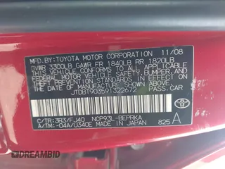 2009 Toyota Yaris с VIN JTDBT903591322672, выставлен на аукционе IAAI как лот 42464338 с пробегом 206 850 миль миль и . История ставок и продаж доступна на DreamBid. Изображение 9.
