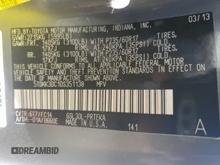 2013 Toyota Sienna LE AAS with VIN 5TDKK3DC1DS351138, listed as a Copart auction lot 46450155 with 130,465 mi miles and Clean Title. Bid and sale history available at DreamBid. Image 14.