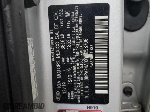 2020 Kia Rio S with VIN 3KPA24ADXLE298706, listed as a Copart auction lot 47620455 with 61,274 mi miles and Salvage Title. Bid and sale history available at DreamBid. Image 12.