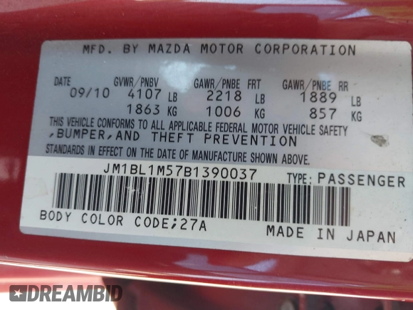 2011 Mazda 3 S Grand Touring with VIN JM1BL1M57B1390037, listed as a IAAI auction lot 42360724 with 85,066 mi miles and . Bid and sale history available at DreamBid. Image 9.