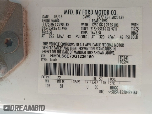 2016 Ford Transit Connect XL with VIN NM0LS6E73G1236160, listed as a IAAI auction lot 42039247 with 72,149 mi miles and . Bid and sale history available at DreamBid. Image 9.