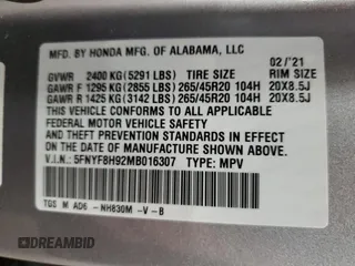 2021 Honda Passport Touring with VIN 5FNYF8H92MB016307, listed as a Copart auction lot 53087325 with 77,126 mi miles and Salvage Title. Bid and sale history available at carsss.com. Image 13.